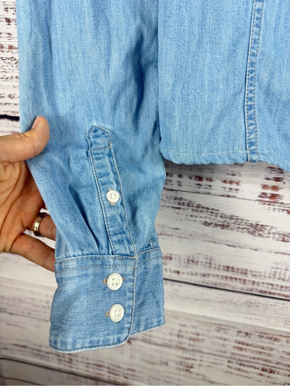 Express Denim Puff Sleeve Button Front Blouse Blue Size S - Picture 3 of 7